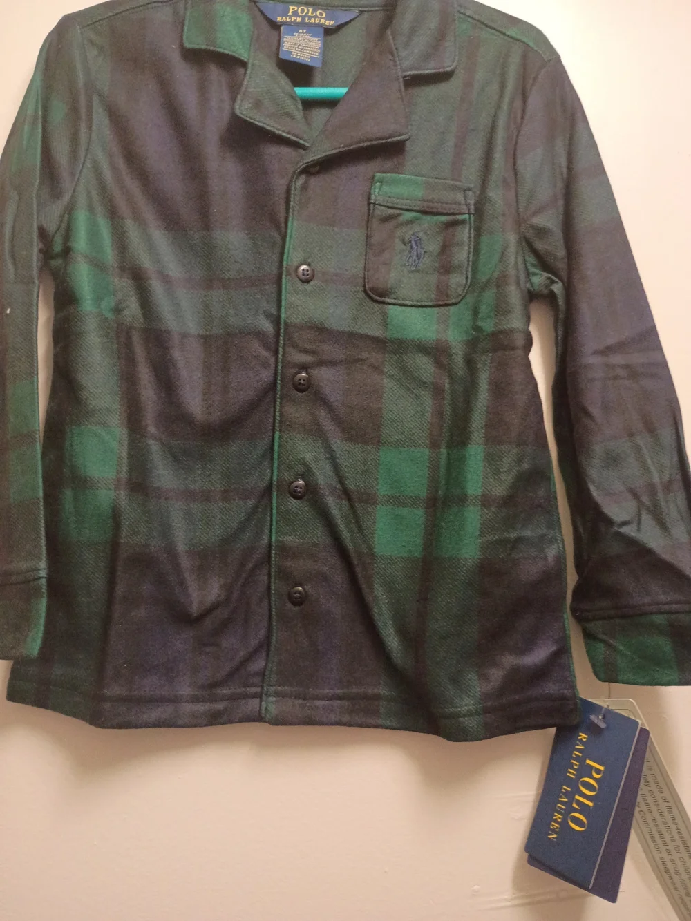 Polo by Ralph Lauren Boys Green & Navy Plaid Pajama Set